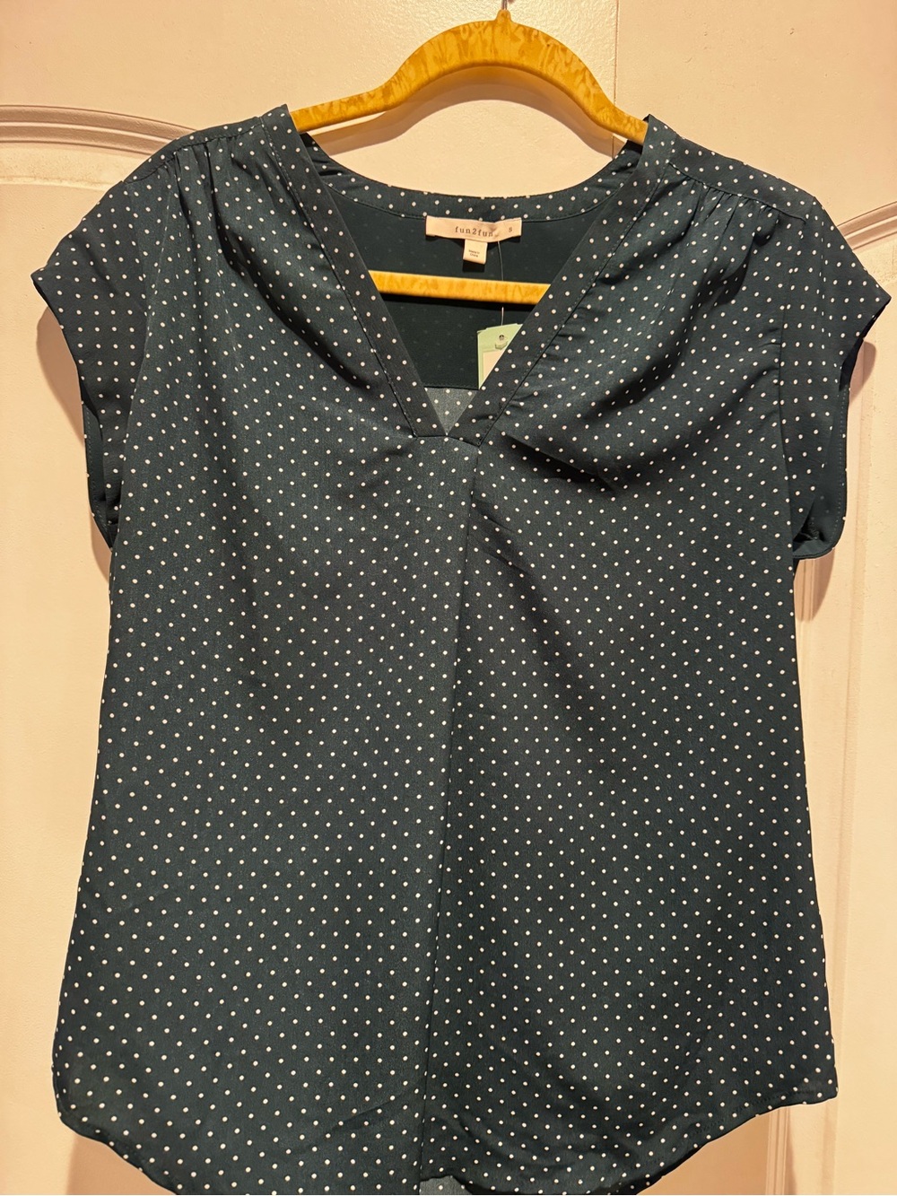 fun 2 fun Teal Polka Dot V-Neck Cap Sleeve Blouse